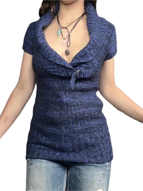 Suzy Shier Tops - Y2K Suzy Shier Navy Marled Knit Top with Buckle Detail – Size M